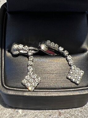 2/$20 Silver Clipon Crystal Drop Earrings - Luxury Sparkle